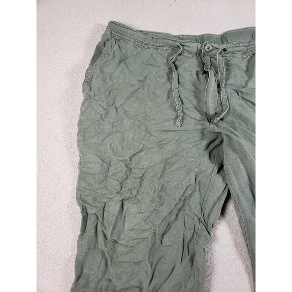 Cubavera Pants Womens 36 Green Straight Linen Mid Rise Slash Pockets Drawstring - Picture 2 of 9